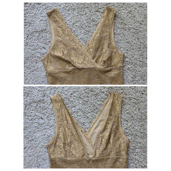 Y2K HotKiss Babydoll Dress Womens M Gold Metallic Lace Vintage Fairy Romantic - Picture 4 of 8